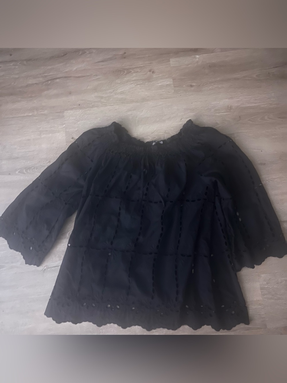 INC International Concepts Black Eyelet Boho Peasant Blouse Small